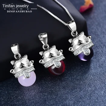 

S925 Silver Pendant Thai Silver Accessories Cat Pendant Pomegranate Red Beaded Jewelry
