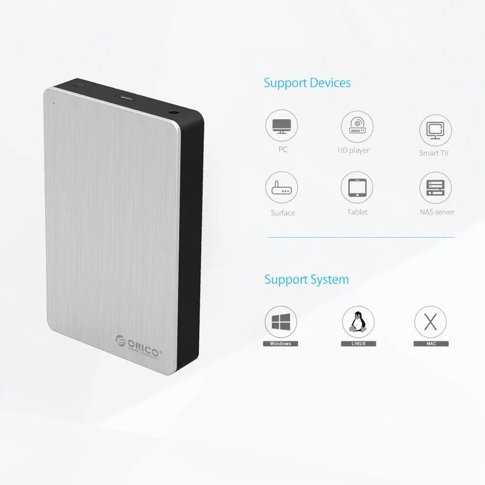 ORICO 3.5 inch SATA to USB C External Hard Drive Enclosure Type-C USB3.1HDD Case Aluminum For 8TB HDD SSD With 12V Power Adapter