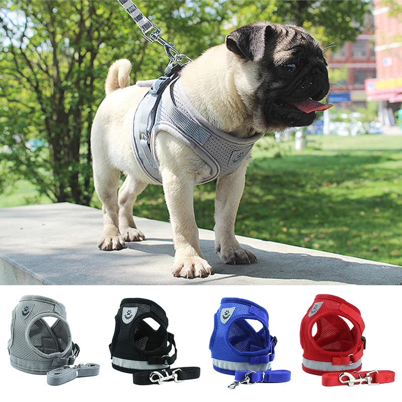 Reflective Pet Dog Harness Leash Set Breathable Adjustable Mesh Harnesses Vest Puppy Chest Strap Outdoor Walking Pets Supplies
