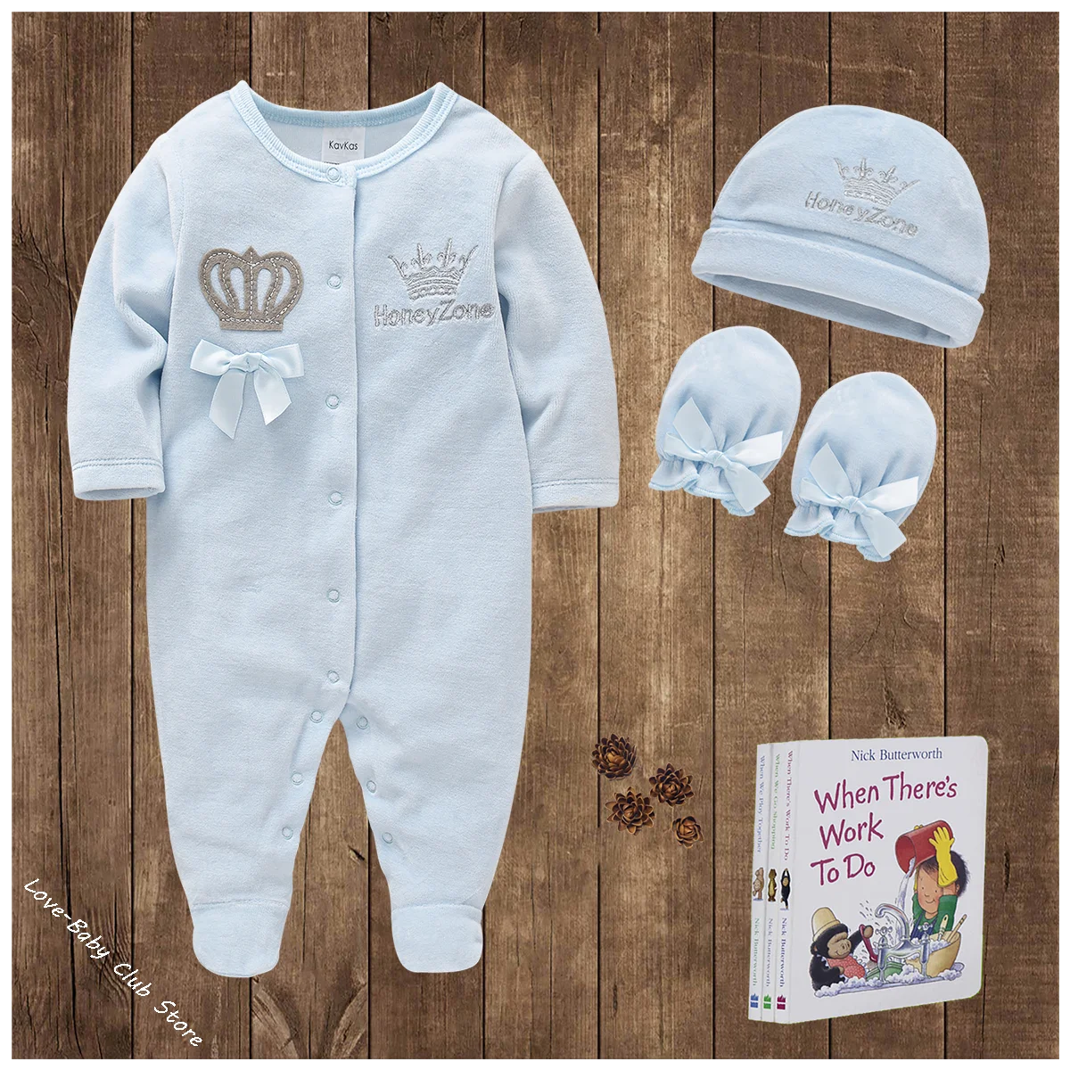 Rompers Overall Cap-Gloves Pajamas Velour Royal-Crown Newborn Baby-Boys Prince-Clothing-Sets