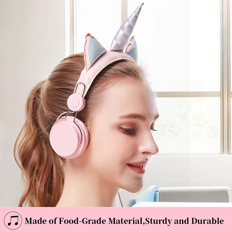 Cute Kids Headphones With Microphone Unicorn Wired Cascos Mobile Phone Gamer Headset Girl Music Helmet with Bracelet Gifts