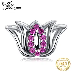 JewelryPalace красный искусственный рубин 925 пробы серебро цветок Шарм-бусины в виде цветка Fit Браслеты для Для женщин как красивые подарки