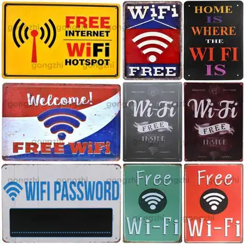 

Free Wifi Sign Metal Plaque Vintage Tin Sign Pub Metal Plate Wall Decor For Cafe Bar Club Restaurant Decoration Iron Painting