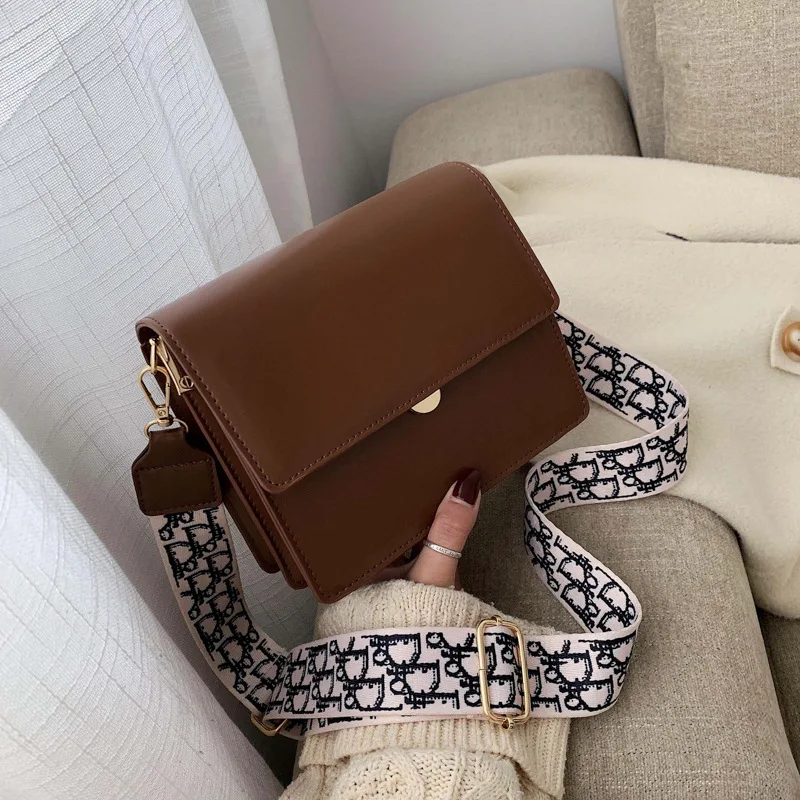 

2019 Winter New Style WOMEN'S Bag Retro Solid Color Square Sling Bag Versitile Ethnic-Style Strap Shoulder the Bride Bag