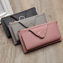 Women Long Solid Colors Zipper Wallets Female Hasp Pu Leather Coin Purses Ladies Wristband Card Holder Clutch Phone Bag