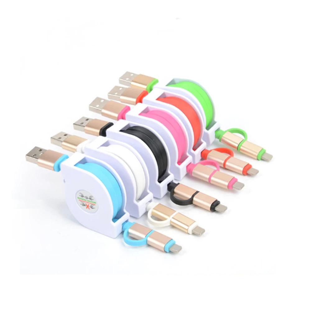 100 шт. 2A быстрой зарядки Выдвижной 2 in1 Micro USB Дата-кабель 8 pin для Iphone для зарядное устройство для Android кабель