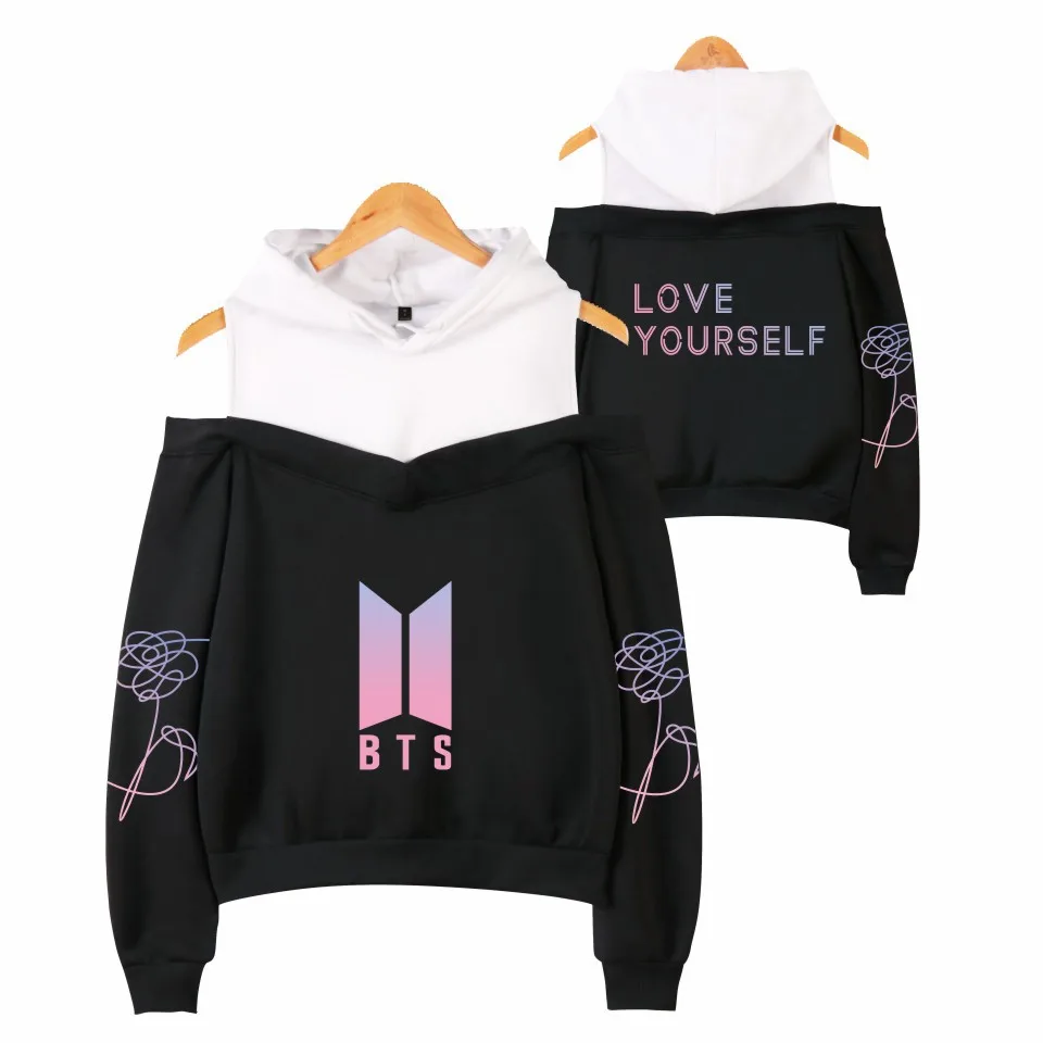 Cross Border for Hot Selling New Style Popular Brand Street BTS Bulletproof Boys Women's off-Shoulder Hoodie