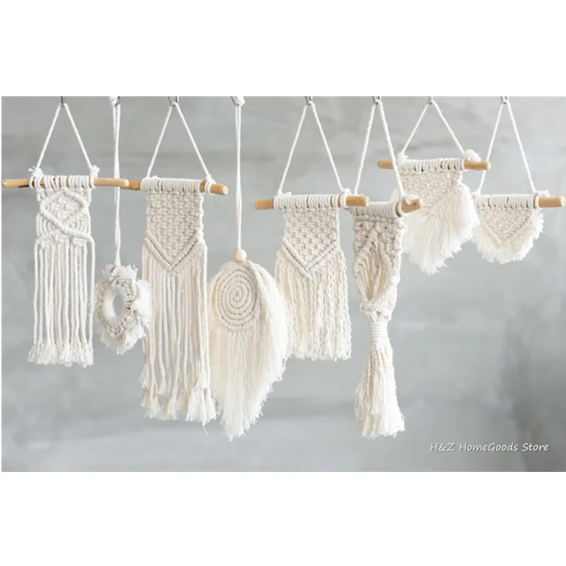 Small Nordic Hand-woven Tapestry Macrame Wall Hanging 100%Cotton For Children's Room Headboard Photo Props Boho Home Decor tapestry decorations