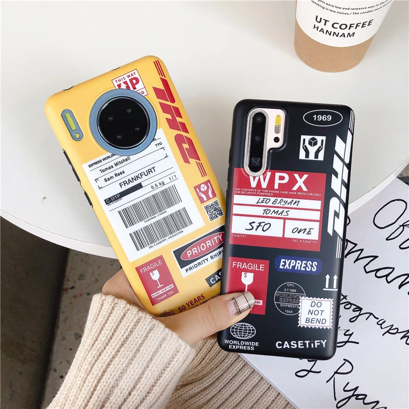 

Simple DHL Logistics Bar code Phone Cover Case For Huawei p20 p30 pro mate 20 30 pro Luxury Soft silicone Couple Coque Fundas