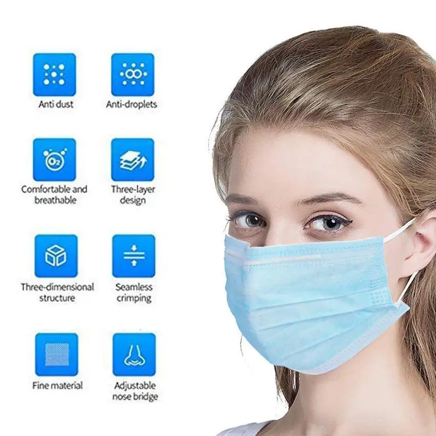 

50pcs/pack 3 layers Anti-Dust Dustproof Nonwove mask Disposable Earloop Face Mouth Masks Facial Protective Cover Masks