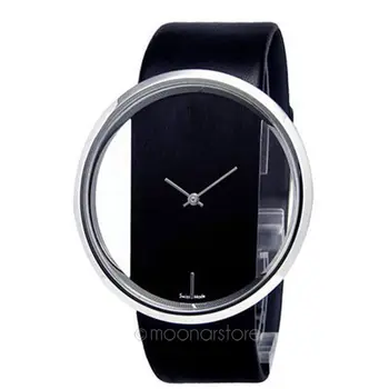 

Unique Simple Style Transparent Dial Quartz Watch Leather Band Women Watch Black White Wristwatch relogio feminino