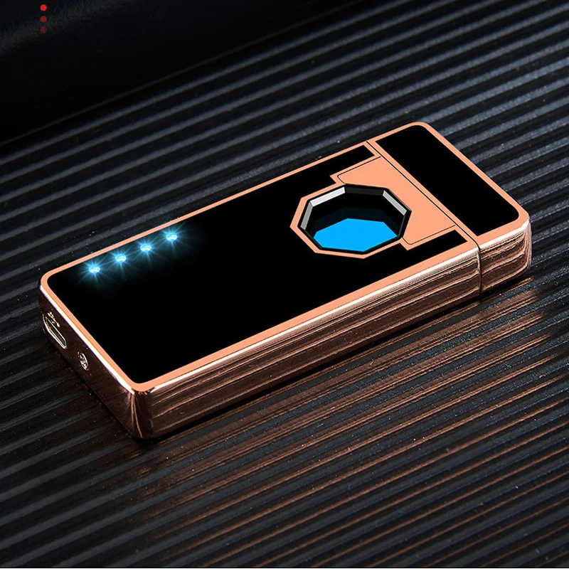 Creative Double Arc Plasma Lighter Fingerprint Touch Electronic Lighters Metal Rechargeable USB Cigarette Lighter Windproof