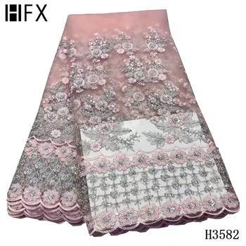 

HFX 2020 New Fashion Design pink Embroidery Bead Mesh Bridal Elegant Wedding Fabric Crystal Handmade Formal Evening Dress H3582