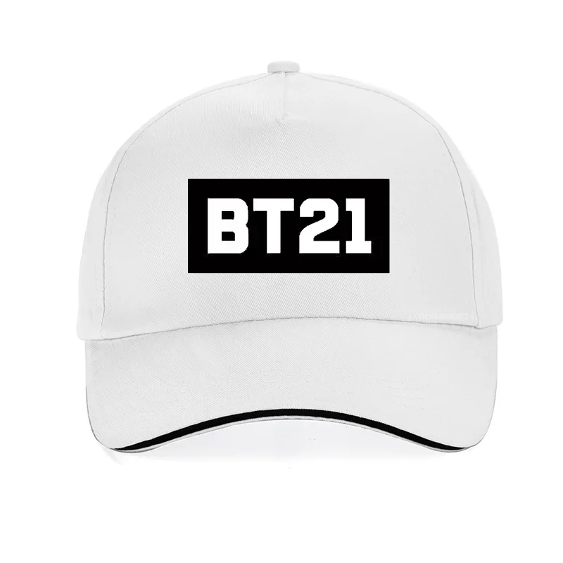 BT21 шляпа с надписью для папы, хлопок, бейсболка bt21 для мужчин и женщин, летняя кепка с козырьком, унисекс, регулируемая бейсболка, головные уборы, bone gorras - Цвет: Белый