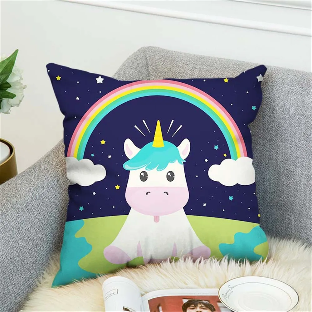 Cartoon Unicorn Cushion Cover Cute Animal Pillow Case Home Decor Horse Decorative Cushions for Sofa Polyester Covers Cushions
