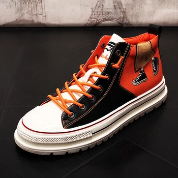 

Spring Autumn New Men's Shoes Men Sneakers High Top Casual Sports Shoes Genuine Leather Luxury Brand Young Men Chunky Sneakers