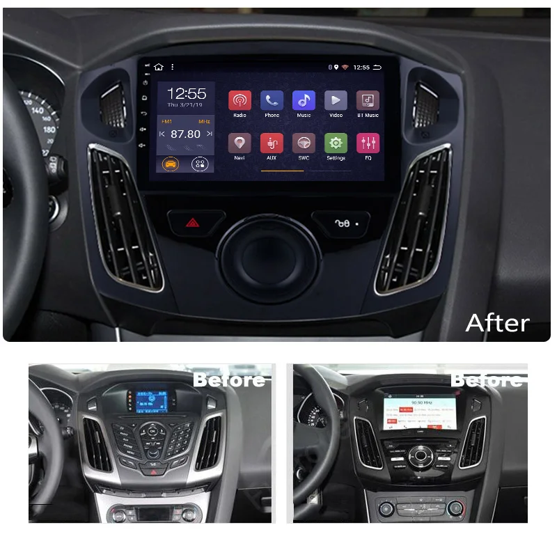 Perfect PX6 4G+64G 9 inch android 9 car dvd multimedia gps navigation system for focus 2012-2015 built-in Radio Video Navigation 1