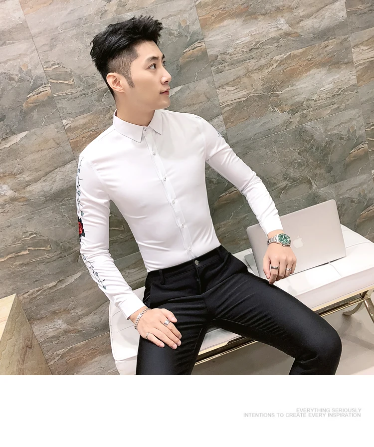 Рубашка с цветочной вышивкой, рубашка Camisa hombre, одежда для мужчин, Клубные вечерние свадебные рубашки, Мужская сорочка Homme Camisa Masculina, мужская рубашка с длинными рукавами