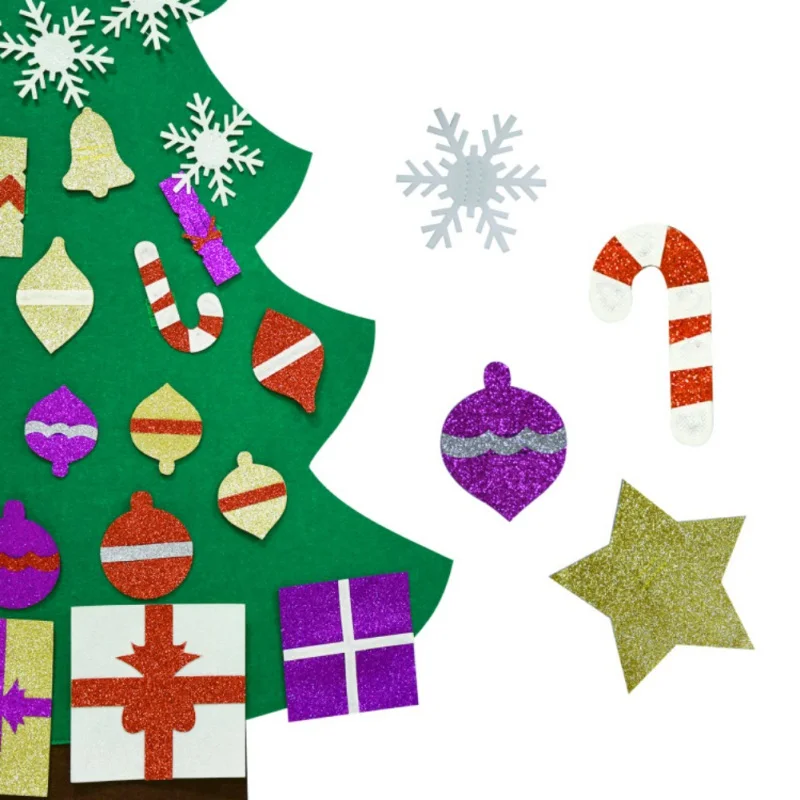 Christmas Tree DIY Felt with Glitter Ornaments Freely Paste Wall Hanging Christmas Trees Kids Tollder Felt New Year Gift