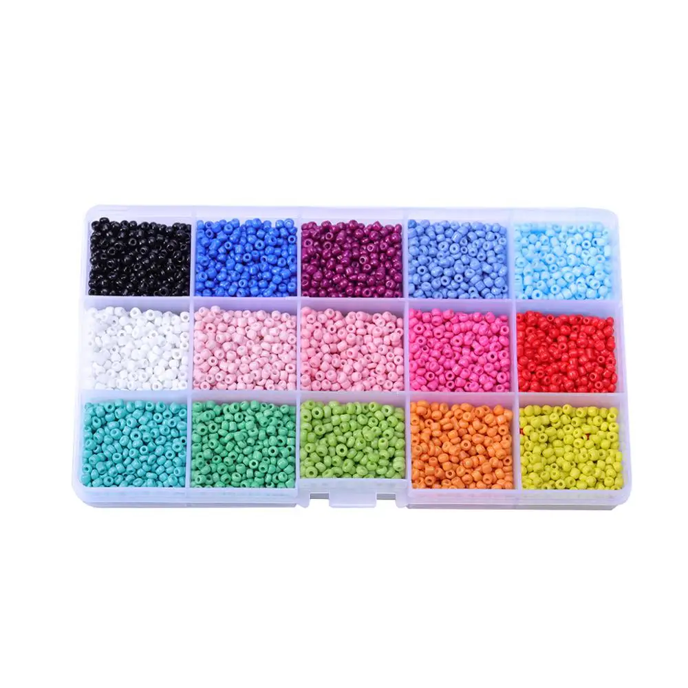 

3mm glass rice beads DIY box decoration beaded material cross stitch beads 15 boxed combination DIY handmade jewelry