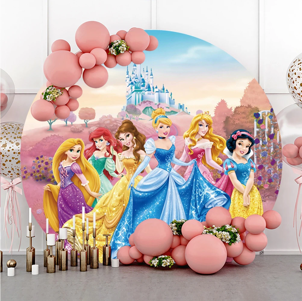 誕生日のためのカスタム背景 丸い形 ディズニーのプリンセス 子供の誕生日の装飾 ゾーンの装飾 結婚式 パーティーの背景 Aliexpress