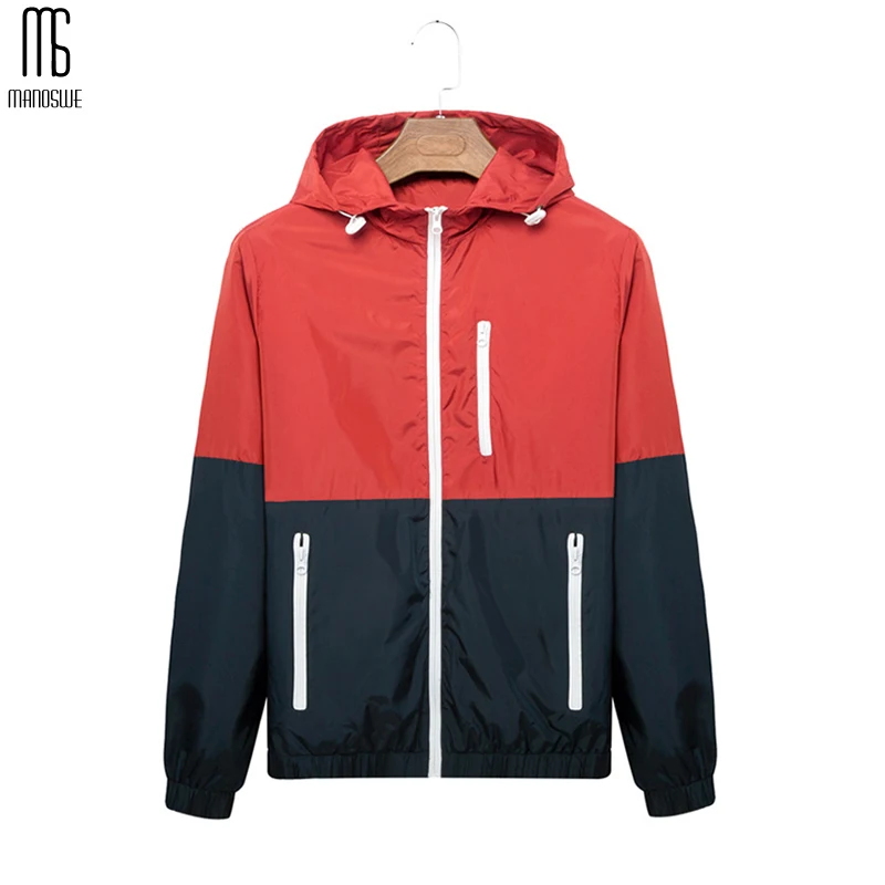 

Manoswe Spring Summer Men's Lightweight Windbreaker Jacket Splice Hooded Jacket Outdoor Sports Jogging Slim Fit Zipper Coats