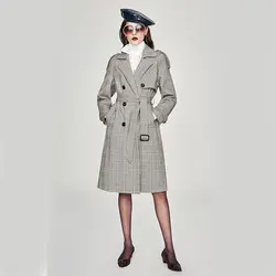 2019 осенне-зимний модный длинный Костюмный пиджак с гусиными лапами, модная женская ветровка, куртка abrigos mujer invierno 2019