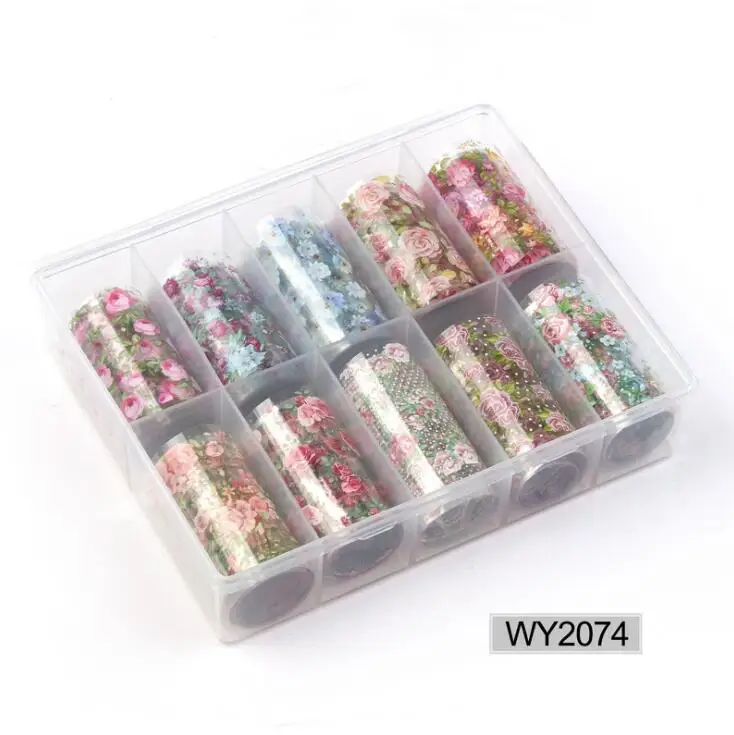 WY2074 Цветок из фольги для ногтей ползунки голографическая переводная обертка наклейка клей Звездный маникюр декор Хэллоуин Рождественские украшения ногтей - Цвет: WY2074