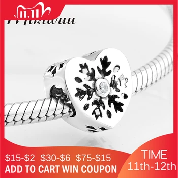 

Heart shape 925 Sterling Silver Hollow out snowflake Charms Zircon beads Fit Original Mikiwuu Charm Bracelet Jewelry making
