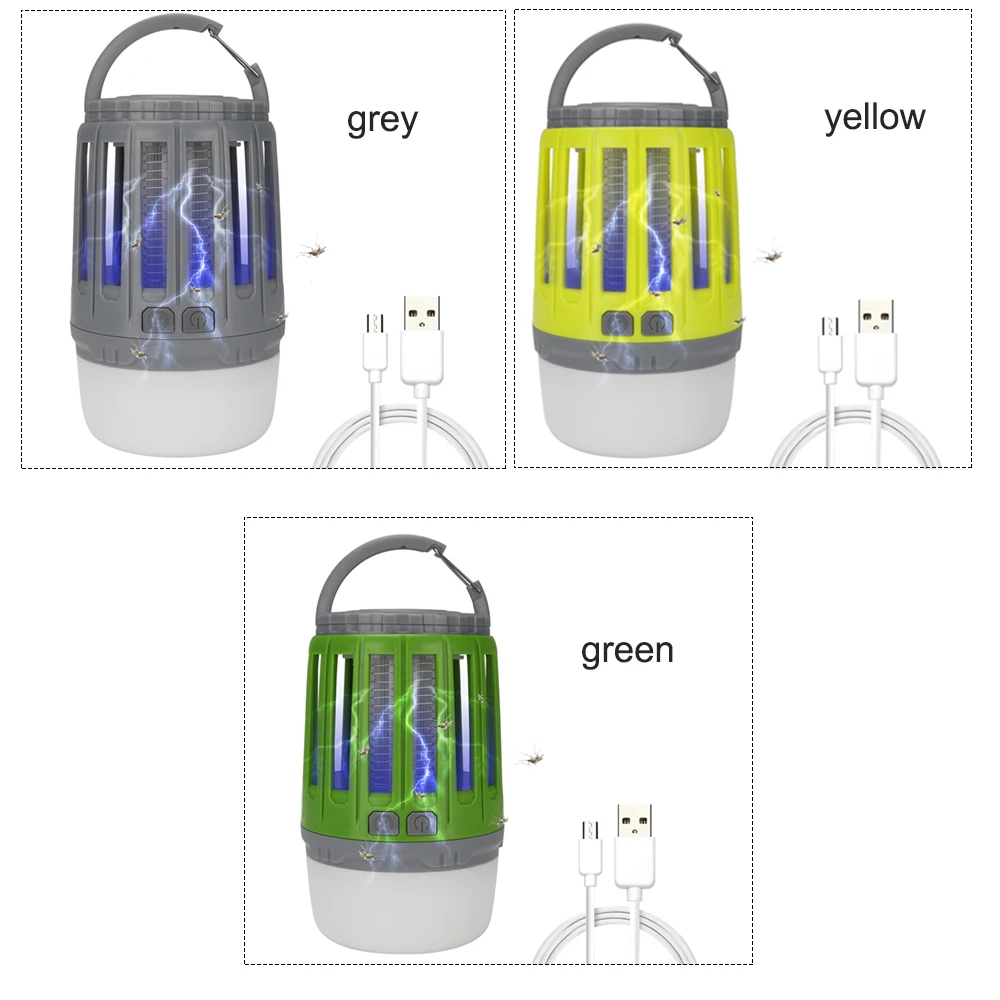 USB Rechargeable Mosquito Killing Lamp Portable Tent Light Built-in Bug Zapper Killer Repellent Camping Lantern Night Light