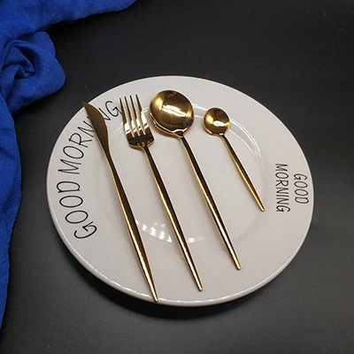 4pcs Горячая торговля Прямая поставка столовые приборы из нержавеющей стали темно-зеленый золотой винтажные столовые приборы вилка ложка нож обеденный набор Корейская кухня набор ложек и вилок столовый сервиз - Цвет: 4pcs