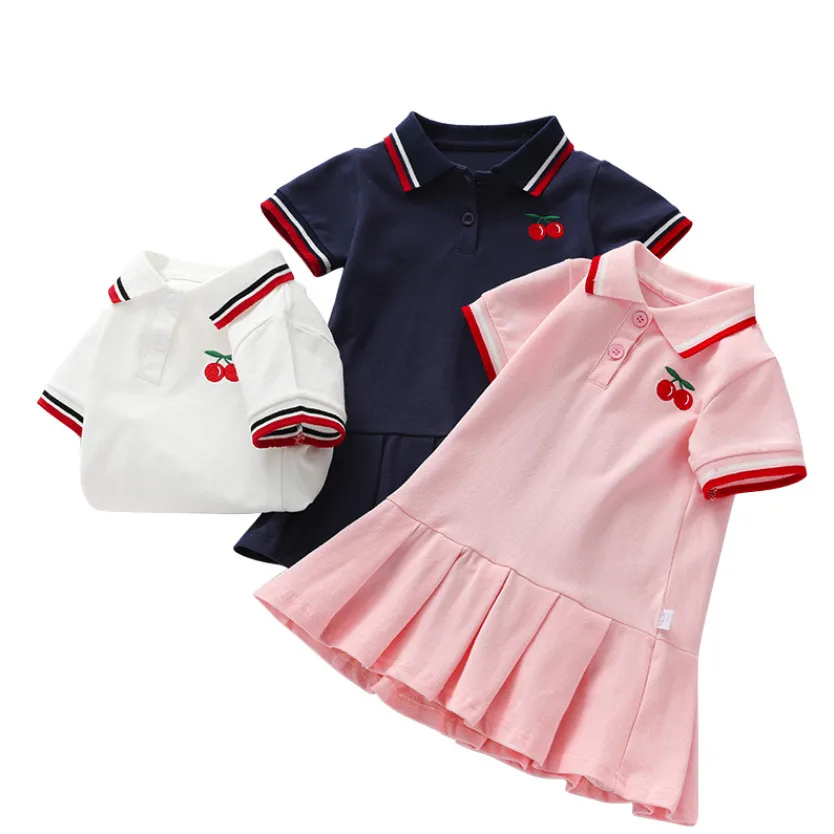 Платье для девочек; хлопковые платья для маленьких детей; модное Плиссированное Платье для малышей; милая детская одежда с отложным воротником; теннисное платье для девочек