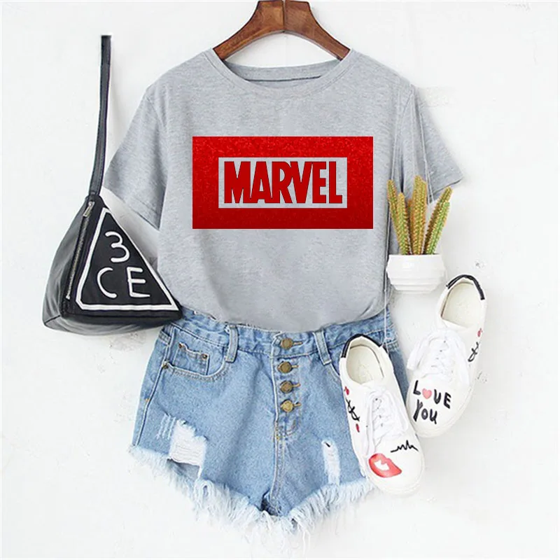 

LUSLOS 2019 Women T Shirt Tops Hipster Marvel Letter Print 3Colors Tshirts Harajuku Streetwear T-shirt Oversized Women Clothes