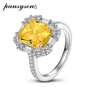 

PANSYSEN 100% 925 Sterling Silver Citrine Simulated Moissanite Diamond Gemstone Ring Wedding Engagement Fine Jewelry Wholesale
