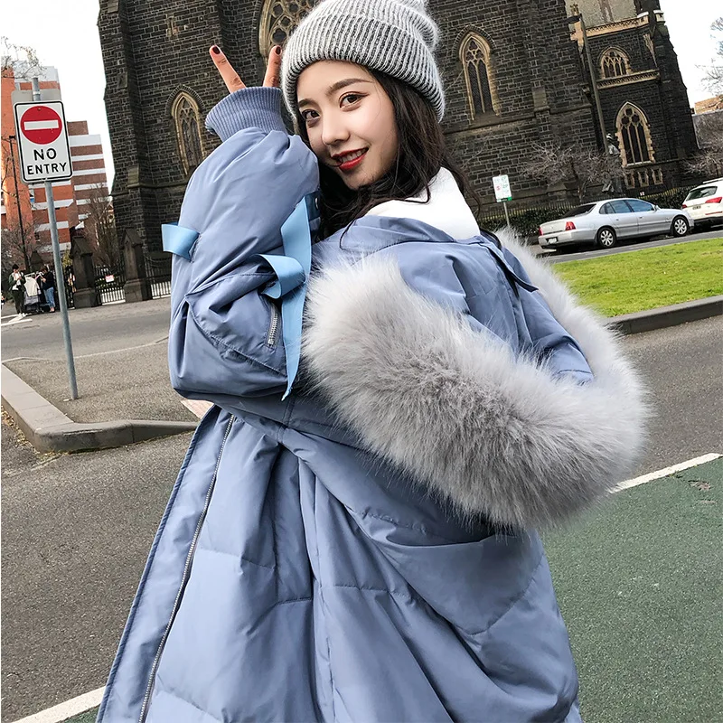 

Double 11 Main Push Korean-style Loose-Fit Cotton-padded Clothes Women's Mid-length Winter 2018 New Style Thick Large Fur Collar