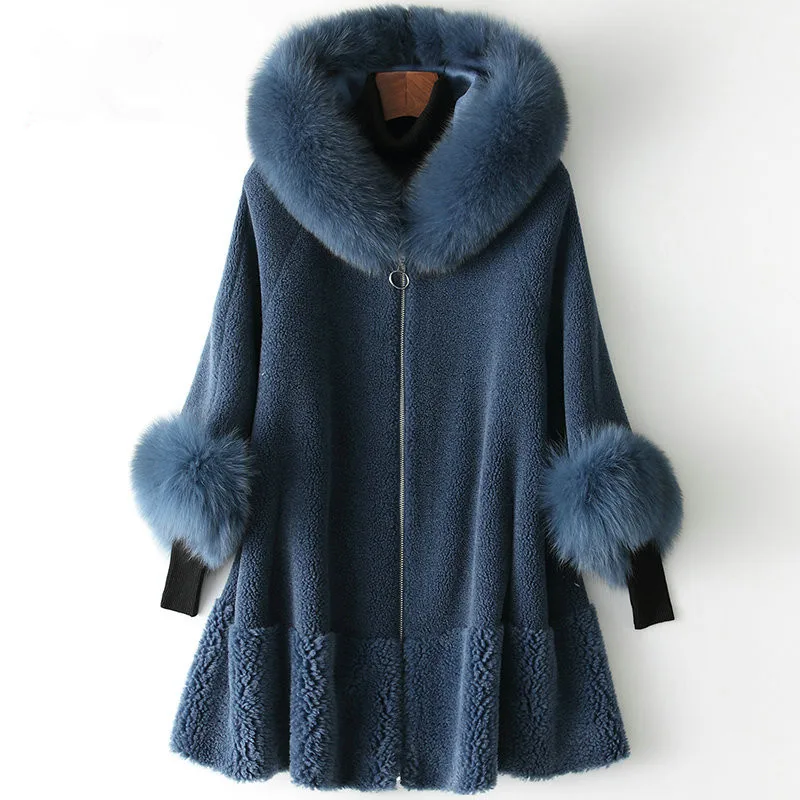 

Fur Real Coat Female Sheep Shearling Fur Korean Jackets 2020 Winter Jacket Women Fox Fur Collar Long Wool Coats MY3535 s