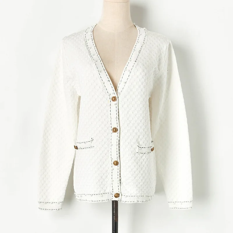bead V) cardigan Новое поступление натуральный жемчужный вязаный кардиган с v-образным вырезом для женщин G90829 - Цвет: bead V) cardigan