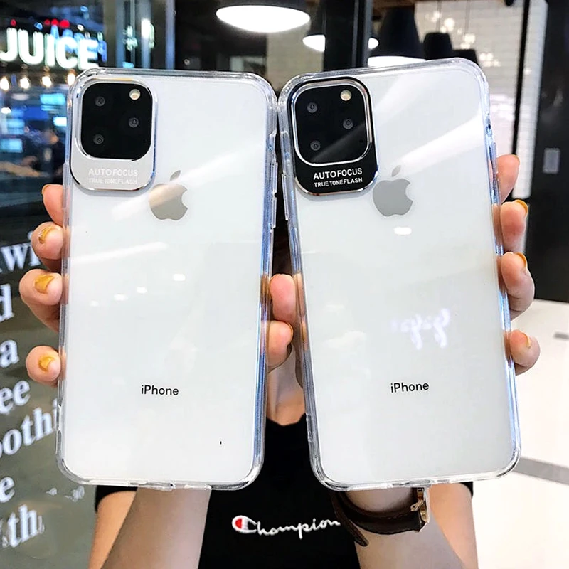 

Metal Lens Letters Cases Protector For iPhone 11 11 Pro XS Max XS 6 6S 7 8 Plus Soft TPU Transparent Full Body Phone Back Cover