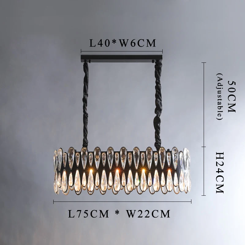 L75 W22 H24CM Черная люстра освещение в гостиной прямоугольная столовая кухня подвесной светильник современная Европа хрустальные светодиодные люстры - Цвет абажура: L75 W22 H24CM