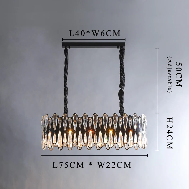 Черная люстра освещение в гостиной прямоугольная столовая кухня подвесной светильник современная Европа хрустальные светодиодные люстры - Цвет абажура: L75 W22 H24CM