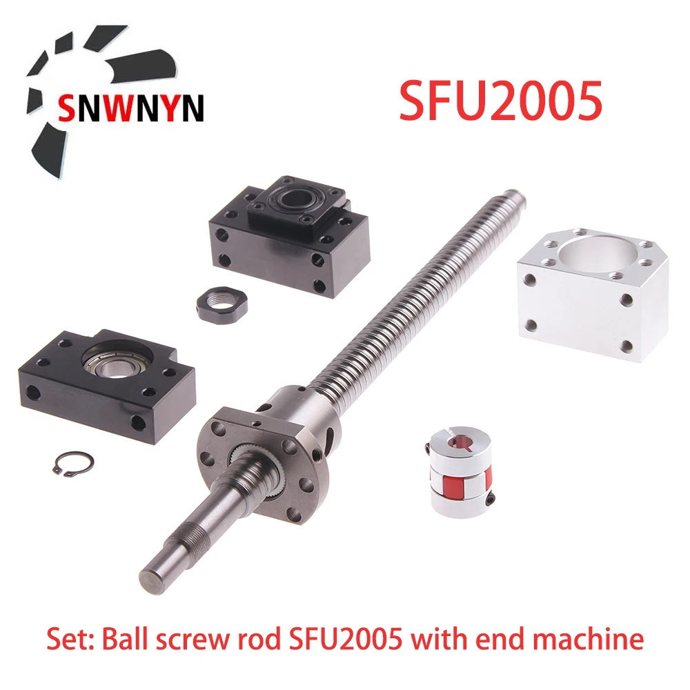 Ball Screw SFU2005 200 500 1000 1200mm Ballscrew With End Machined+BK15BF15 Support+Coupler + Ballnut Housing Ball Screw For CNC