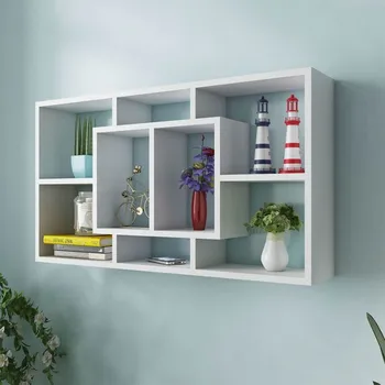 

Faced Chipboard Wall Mount Floating Wall Display Shelf White Multifunction Frame Toys Books Storage Holder Display Shelf Rack