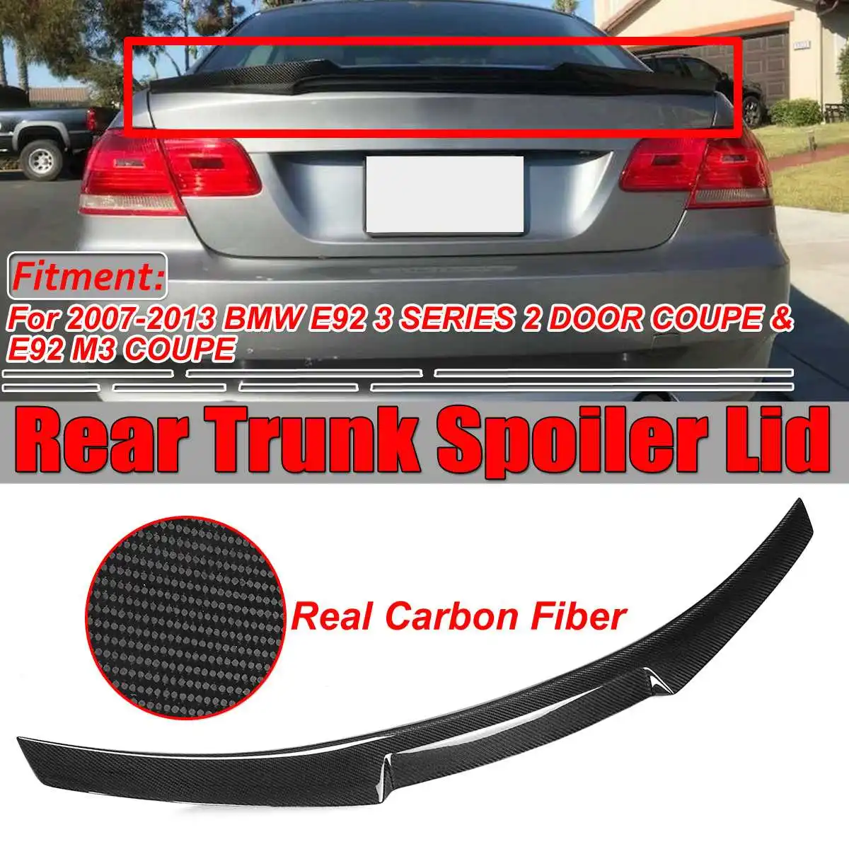

New Highkick M4 Style Real Carbon Fiber Car Spoiler Wing Rear Trunk Boot Lip Spoiler Wing Lid For BMW E92 M3 2Dr Coupe 2007-2013