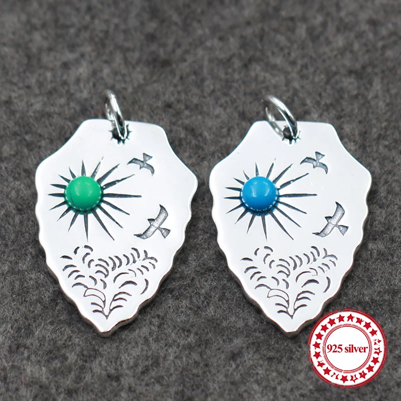 

925 sterling silver pendants personalized classic Indian national style carving birds feathers inlaid modeling lover jewelry