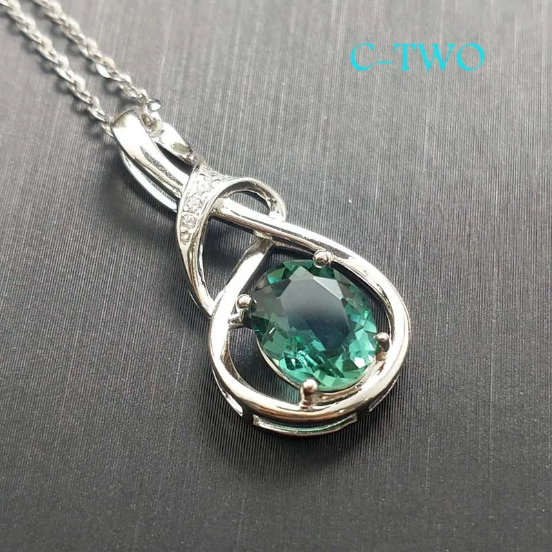 

C-TWO , Lady nice necklace jewelry with green color gemstone setting in 925 sterling party birthday jewelry