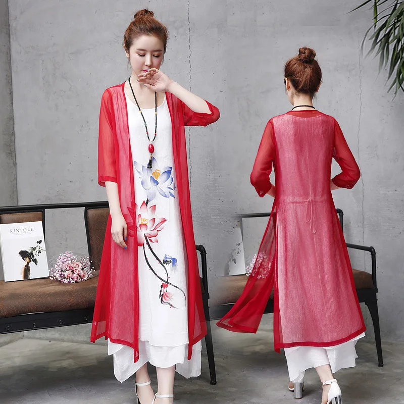 

Spring And Summer Ethnic-Style 2019 Charen Service Chinese-style Artistic Retro Cotton Linen Dress Two-Piece Set Long Skirts Anc