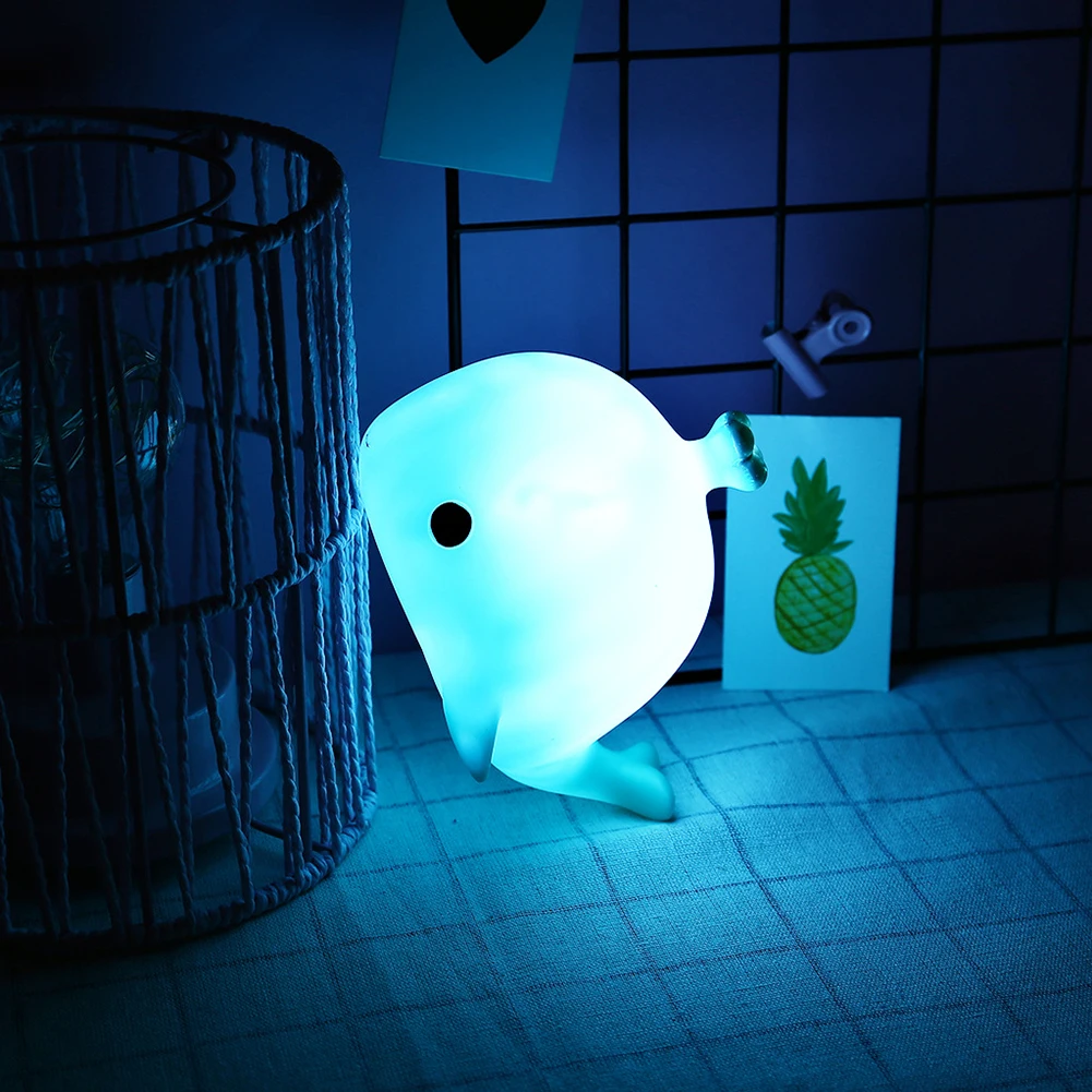 Милый мультфильм Кит Форма светодиодный ночник на батарейках ночные светильники для детей спальня светодиодные лампы для чтения спальный стол свет