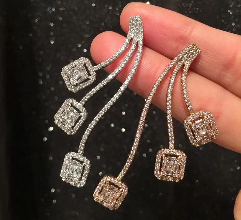 

Wave women long square creative luxury S925 silver needle elegant goddess super fairy earrings