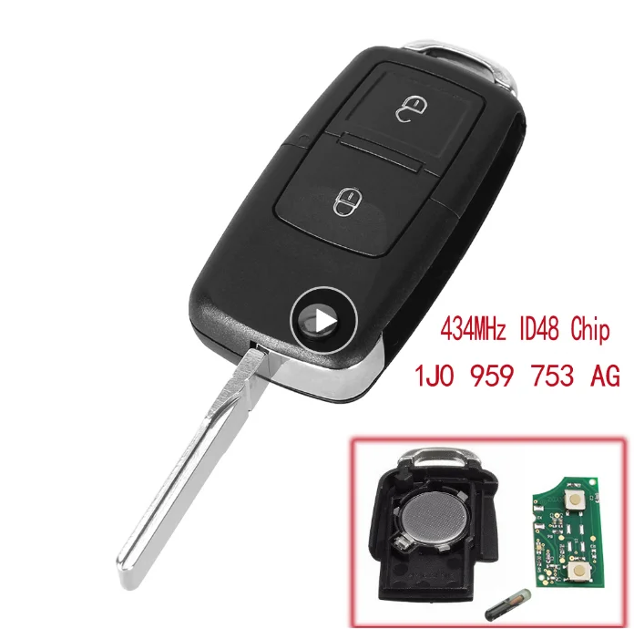 SPC 2 кнопки флип дистанционный ключ-брелок от машины для VOLKSWAGEN VW Golf 4 5 Passat b5 b6 polo Touran 434 МГц ID48 чип 1J0 959 753 AG