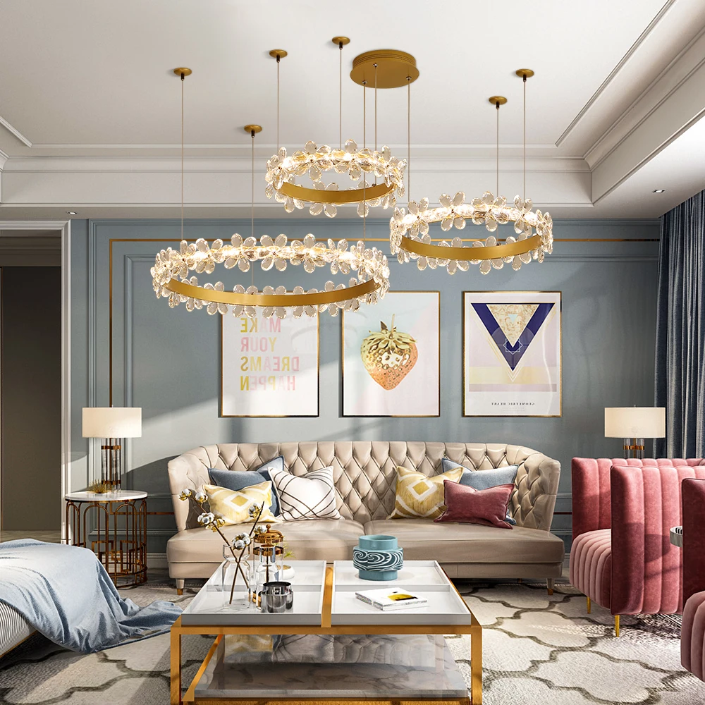 

Flower round Ring Crystal Chandelier Lighting Nordic Design Creative Living Room lamp Restaurant Living room Bedroom Lights